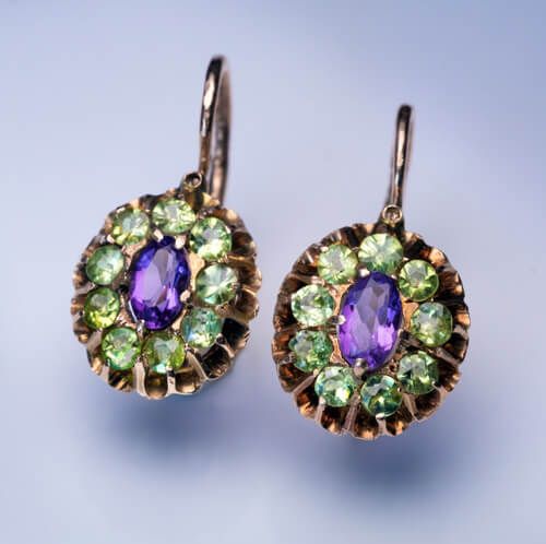 Vintage Bright Rounded Green & Purple Earrings-Maryam Jewelry