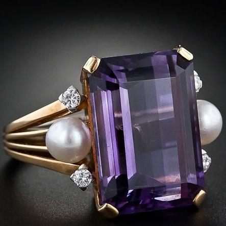 Vintage Purple Glass Pearl Golden Ring-Maryam Jewelry