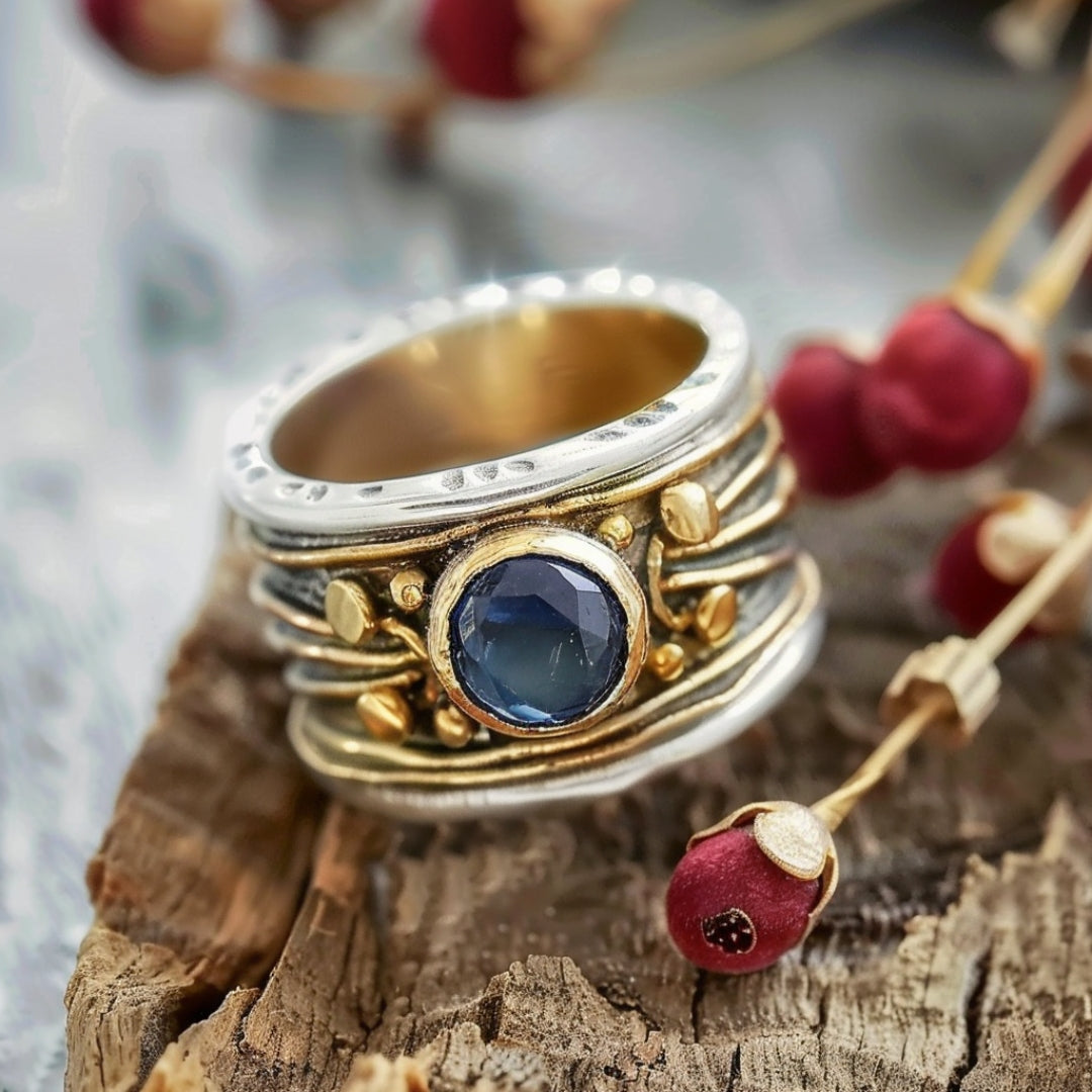 Gold Inlaid Blue Stone Ring-Maryam Jewelry