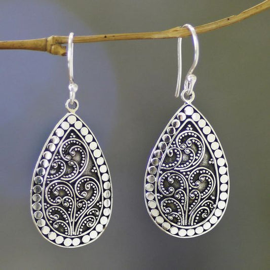 Vintage Hollow Silver Drop Earrings-Maryam Jewelry