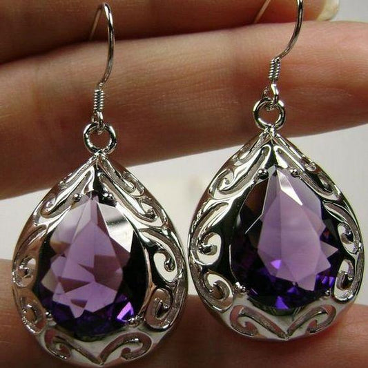 Vintage Purple Drop Glass Earrings-Maryam Jewelry