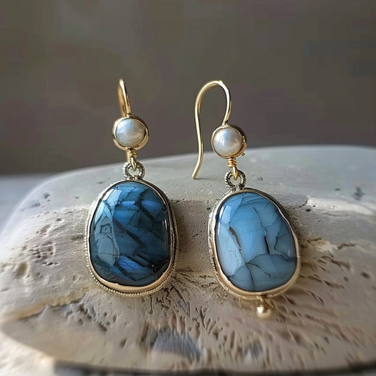 Blue Stone Pearl Earrings-Maryam Jewelry
