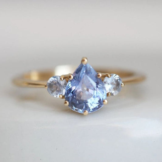 Vintage Blue Crystal Drop Gold Ring-Maryam Jewelry