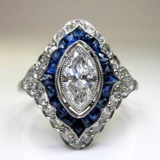 Vintage Blue Bright Zirconia Ring-Maryam Jewelry
