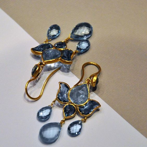 Vintage Blue Crystal Rain Earrings-Maryam Jewelry