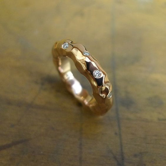 Vintage Gold Forged Inlaid Zirconia Ring-Maryam Jewelry