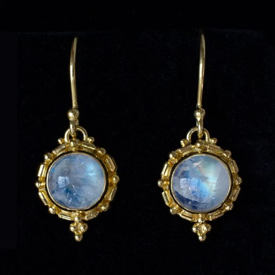 Vintage Blue Moonstone Rounded Earrings-Maryam Jewelry