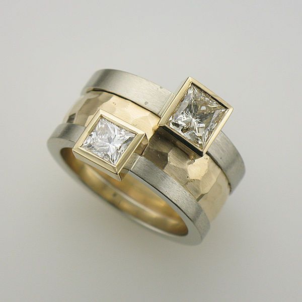 Vintage Inlaid Cubic Glass Gold & Silver Ring-Maryam Jewelry