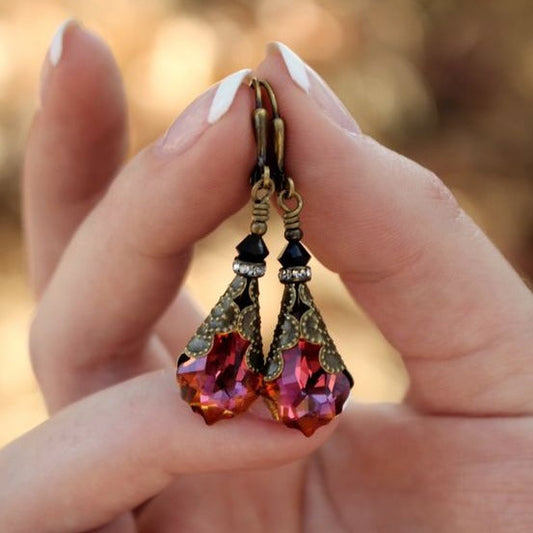 Vintage Red Glass Drop Earrings-Maryam Jewelry