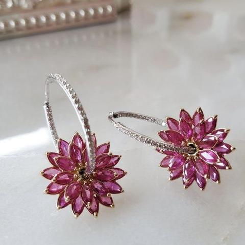 Vintage Pink Flower Earrings-Maryam Jewelry