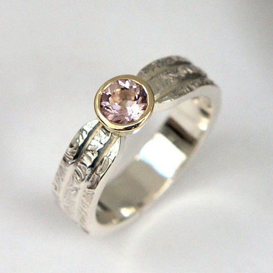 Vintage Pink Inlaid Glass Silver Ring-Maryam Jewelry