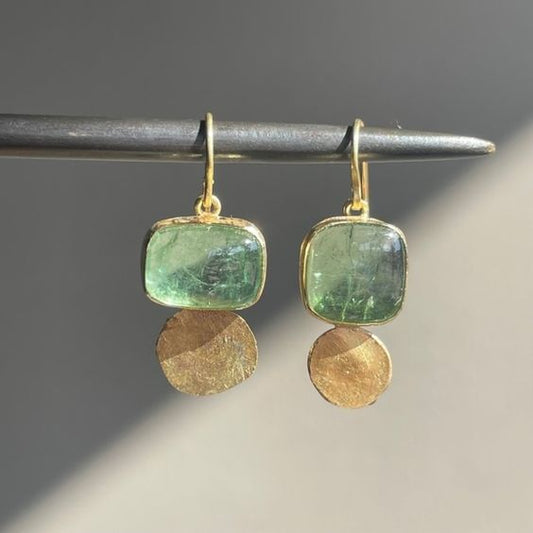 Vintage Green Golden Glass Earrings-Maryam Jewelry