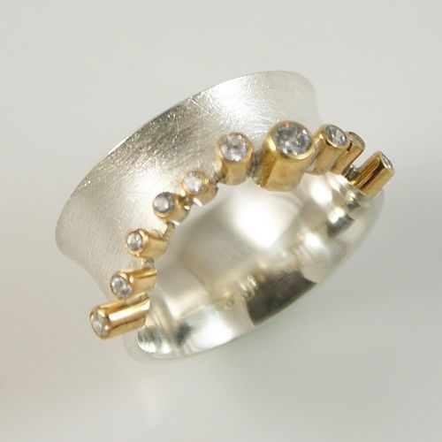 Vintage Silver Inlaid Zirconia Gold Ring-Maryam Jewelry