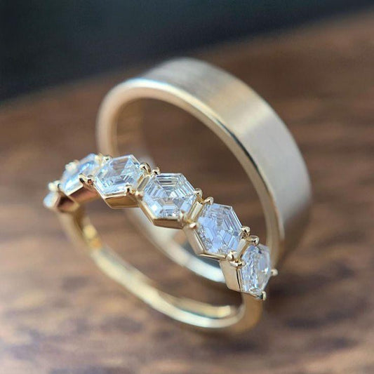 Vintage Couple Golden Ring Set-Maryam Jewelry