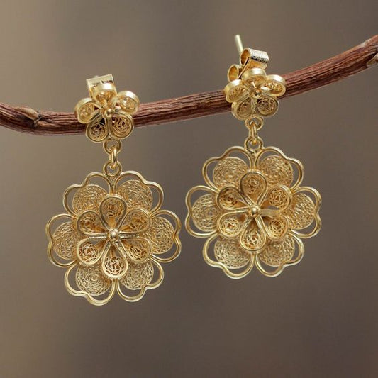 Vintage Golden Flower Earrings-Maryam Jewelry