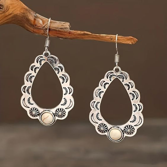 Vintage Drop Pearl Hollow Earrings-Maryam Jewelry