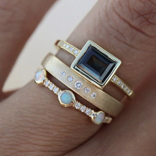 Vintage Elegant Blue Zirconia Ring Set-Maryam Jewelry