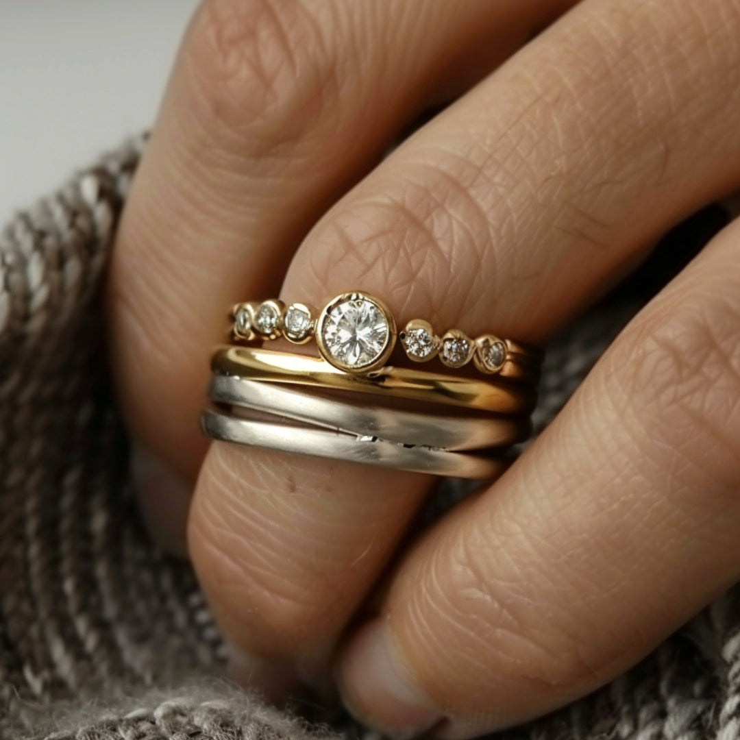 Layered Silver & Gold Zirconia Ring-Maryam Jewelry