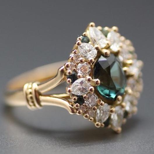 Vintage Emerald Bright Zirconia Ring-Maryam Jewelry