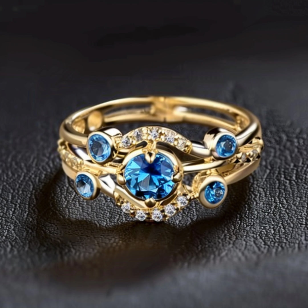 Blue Zirconia Layer Gold Ring-Maryam Jewelry