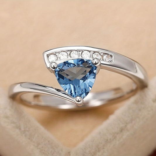 Vintage Elegant Blue Crystal Silver Ring-Maryam Jewelry