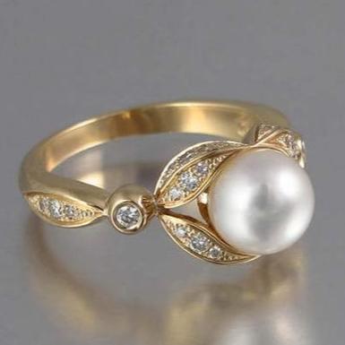 Vintage Pearl & Bright Gold Ring-Maryam Jewelry