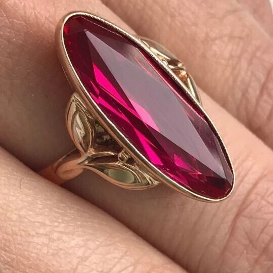 Vintage Garnet Oval Crystal Gold Ring-Maryam Jewelry