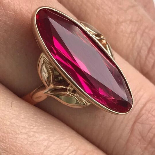 Vintage Garnet Oval Crystal Gold Ring-Maryam Jewelry