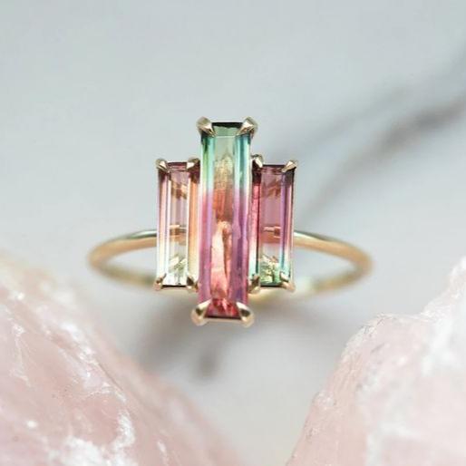 Vintage Green Red Zirconia Gold Ring-Maryam Jewelry