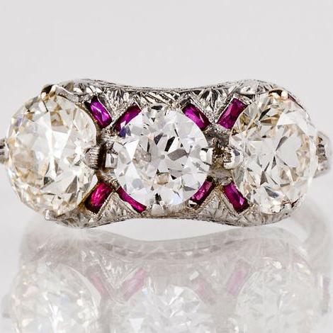 Vintage Pink & White Zirconia Silver Ring-Maryam Jewelry