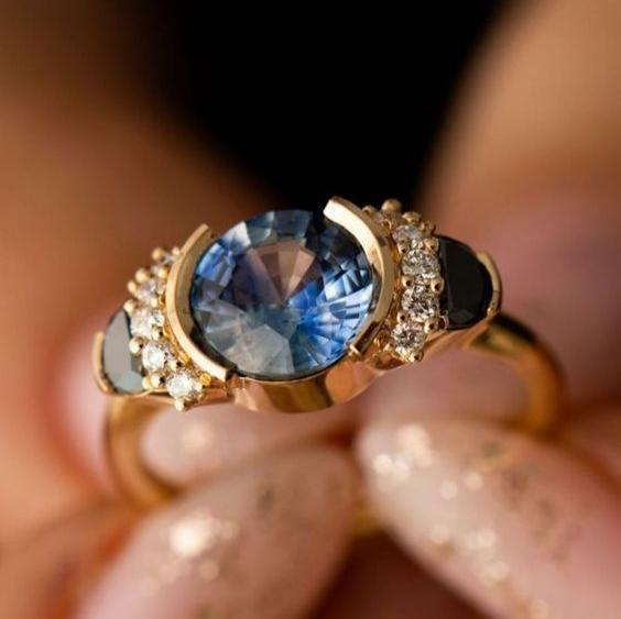 Vintage Blue Cuteness Zirconia Gold Ring-Maryam Jewelry