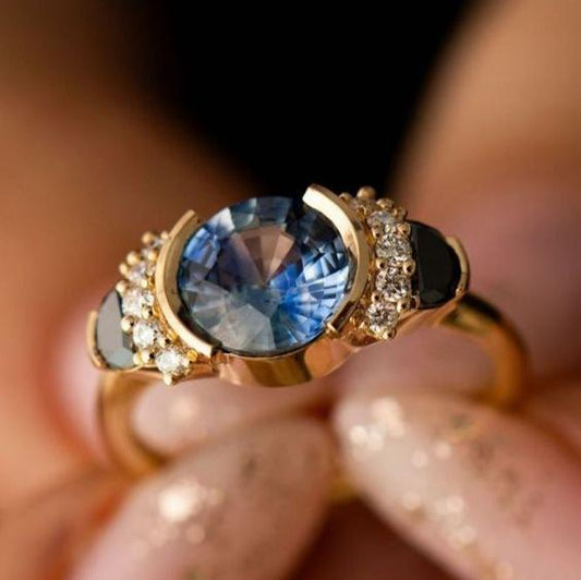 Vintage Blue Cuteness Zirconia Gold Ring-Maryam Jewelry