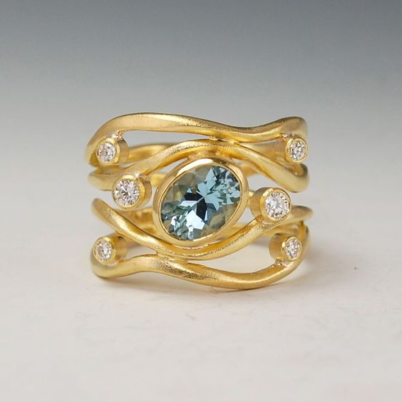 Vintage Layered Blue Glass Golden Ring-Maryam Jewelry