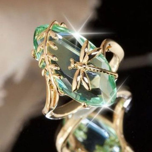 Vintage Oval Green Glass Ring-Maryam Jewelry