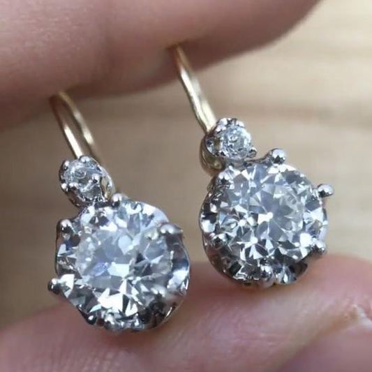 Vintage Zirconia Platinum Earrings-Maryam Jewelry