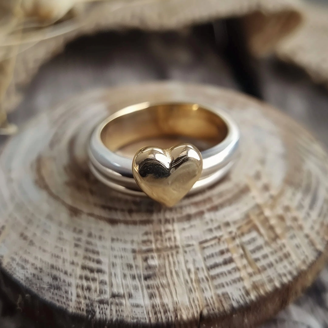 Gold Heart Silver Ring-Maryam Jewelry