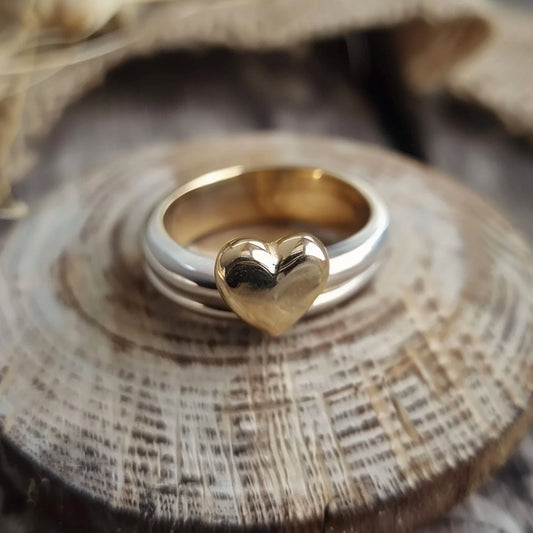 Gold Heart Silver Ring-Maryam Jewelry