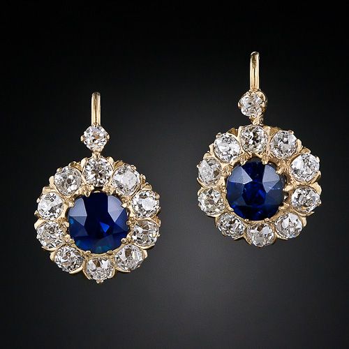 Vintage Crystaline Blue Rounded Earrings-Maryam Jewelry