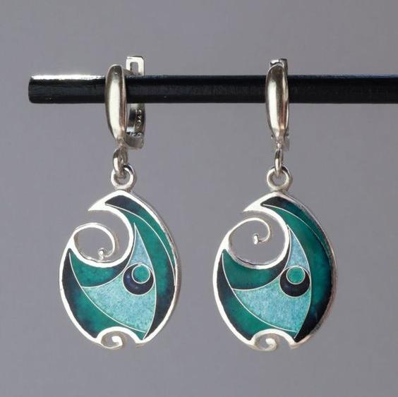 Vintage Blue Enamel Silver Earrings-Maryam Jewelry