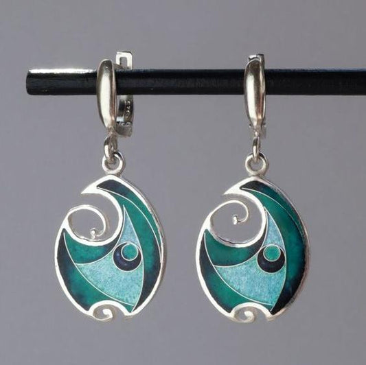 Vintage Blue Enamel Silver Earrings-Maryam Jewelry
