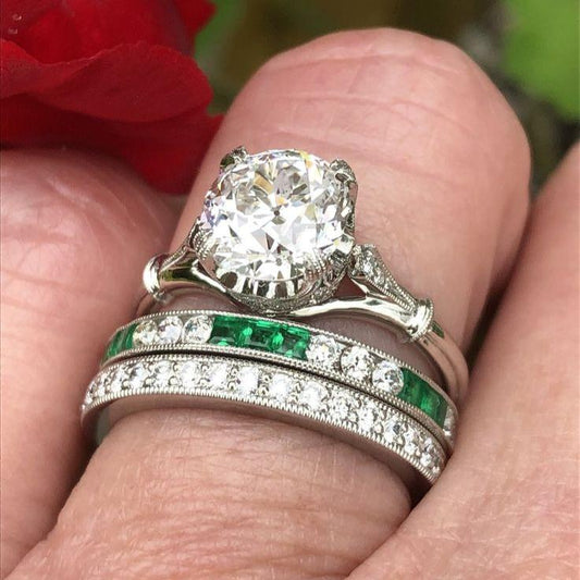 Vintage White & Green Zirconia Ring Set-Maryam Jewelry