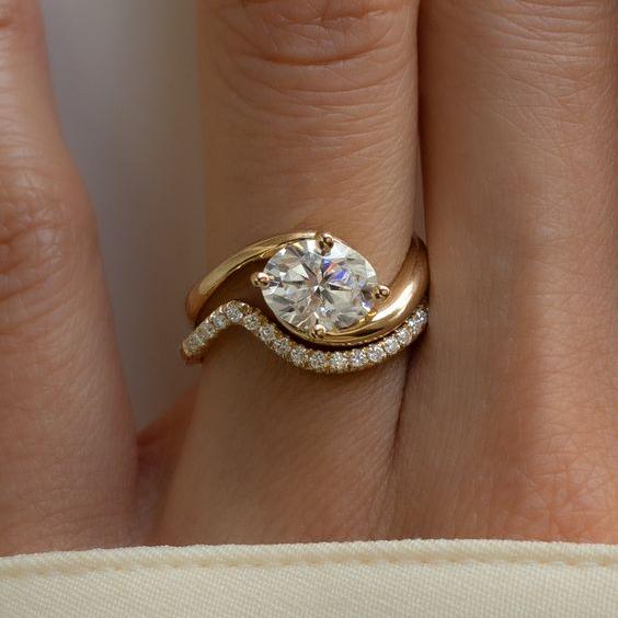 Vintage Wavy Zirconia Ring Set-Maryam Jewelry