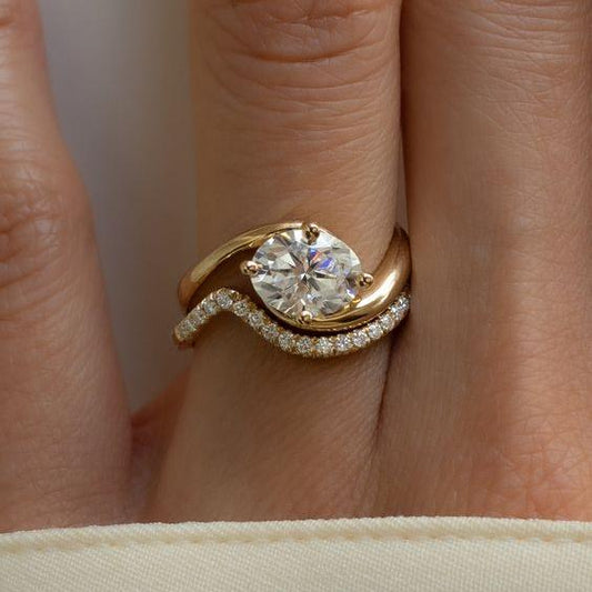 Vintage Wavy Zirconia Ring Set-Maryam Jewelry