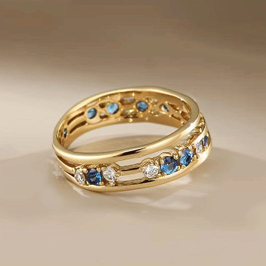 Gold & Blue Zirconia Ring-Maryam Jewelry
