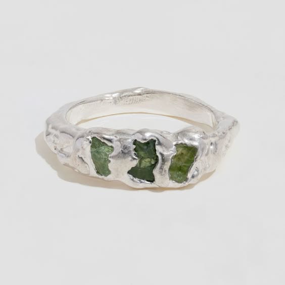 Vintage Green Silver Forged Ring-Maryam Jewelry