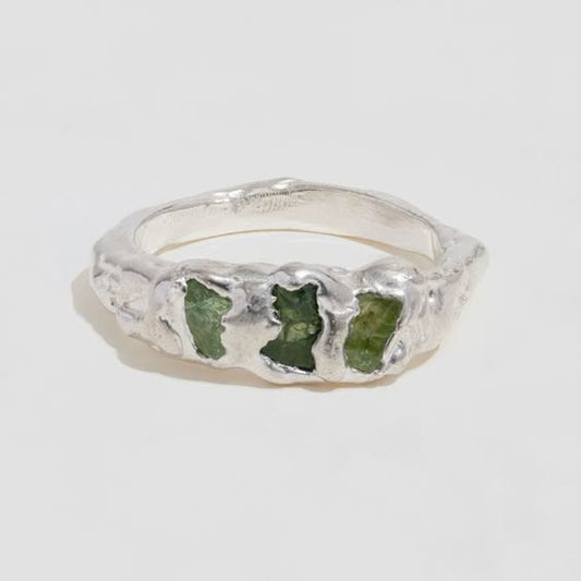 Vintage Green Silver Forged Ring-Maryam Jewelry