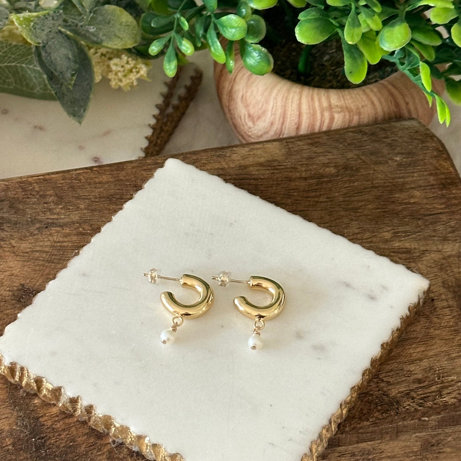 Ileana Thick Hoop Pearl Earrring-Maryam Jewelry