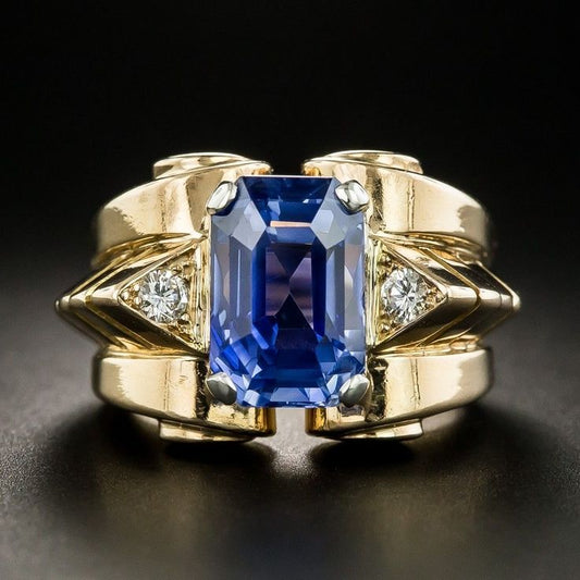 Vintage Zirconia Blue Gold Ring-Maryam Jewelry