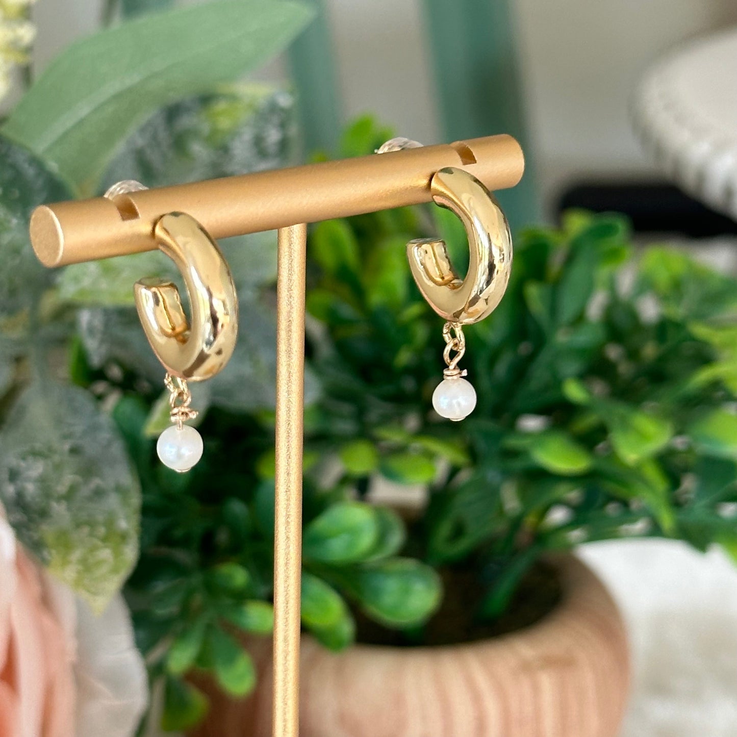 Ileana Thick Hoop Pearl Earrring-Maryam Jewelry