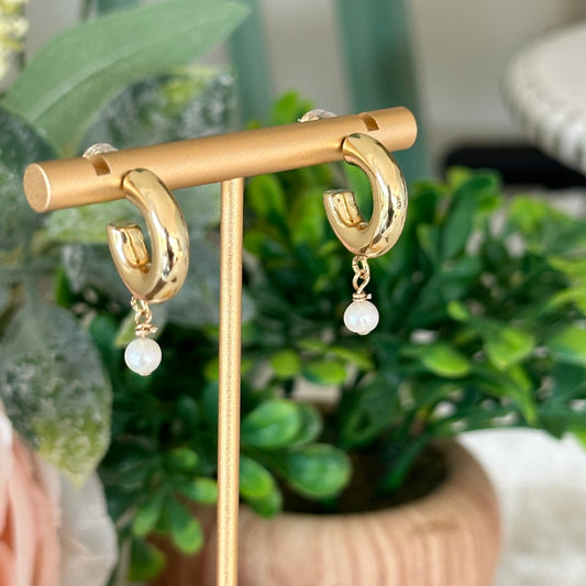 Ileana Thick Hoop Pearl Earrring-Maryam Jewelry